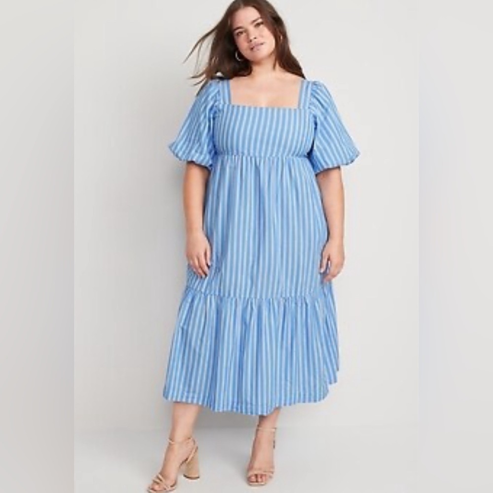 Old Navy Fit & Flare Puff-Sleeve Cotton Smocked All-Day Midi Dress